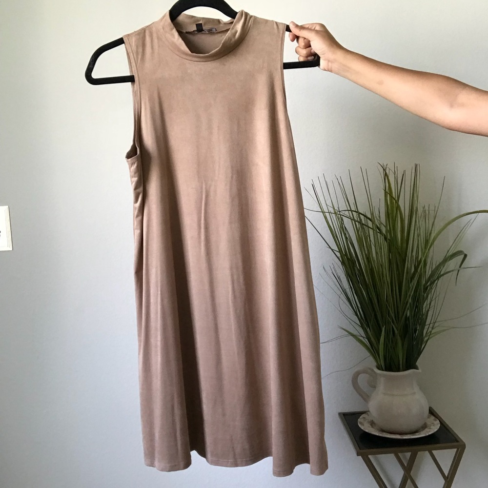 Tan Suede Turtleneck Dress